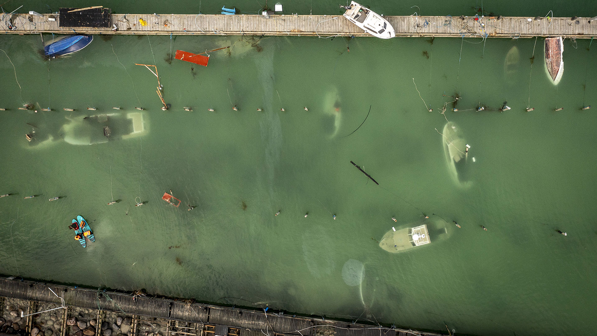 Billede fra oversvømmelse i Rødvig Havn, oktober 2023. Foto: Mads Claus Rasmussen/Ritzau Scanpix.